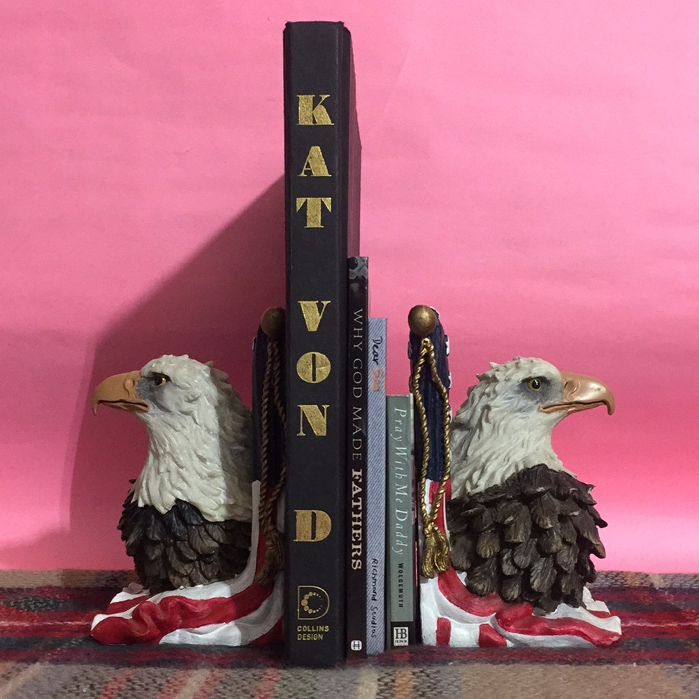 Vintage Patriotic Hand Painted Eagle Flag Bookends